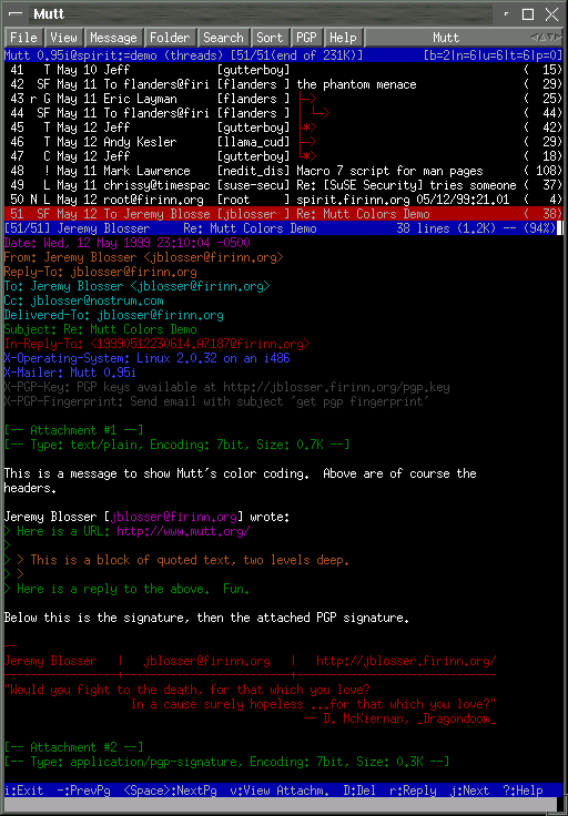 mutt : liste des messages + corps d'un message